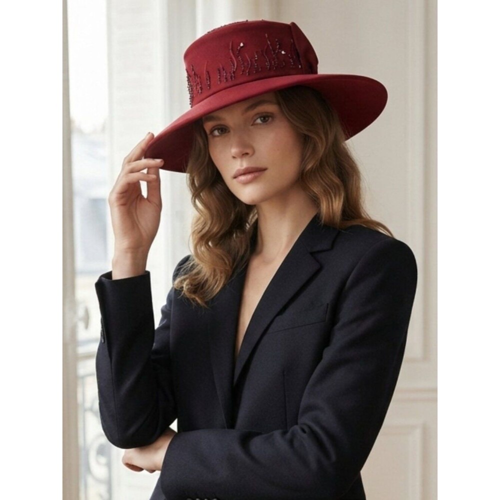 Fifth Sunday Exclusive Women's Wine Wide-Brim Embellished Hat